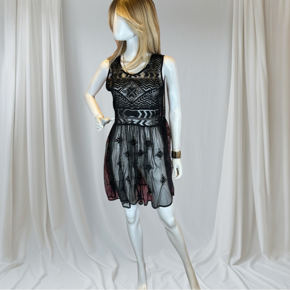 Free People Black Sleeveless Scoop Neck Sheer Mini Sundress - Picture 7 of 7